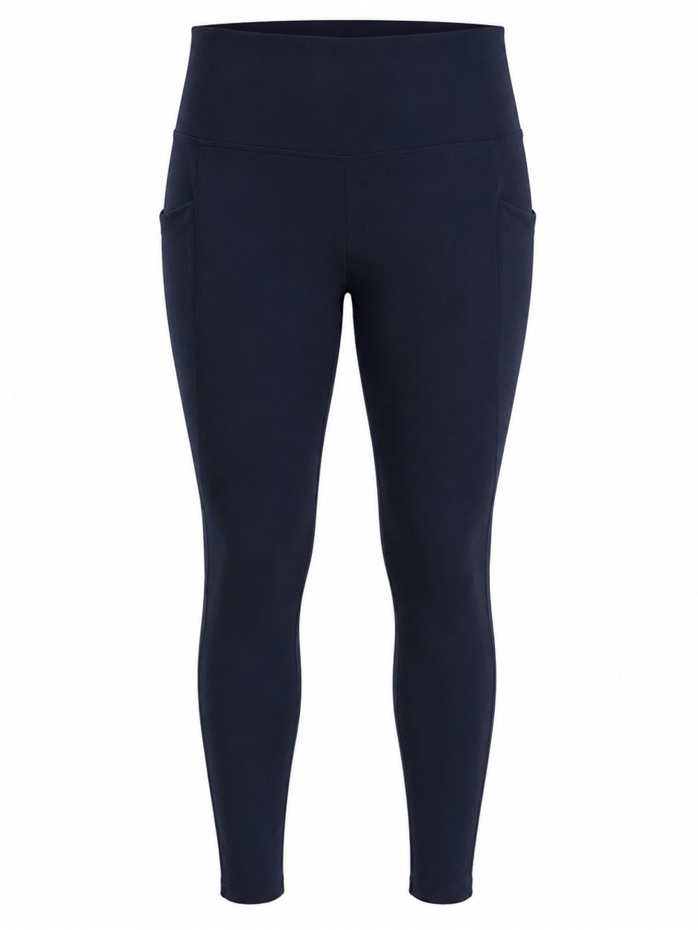 Lildy Navy Blue High-Waisted Leggings S/M Side Pockets Back Zip Pocket